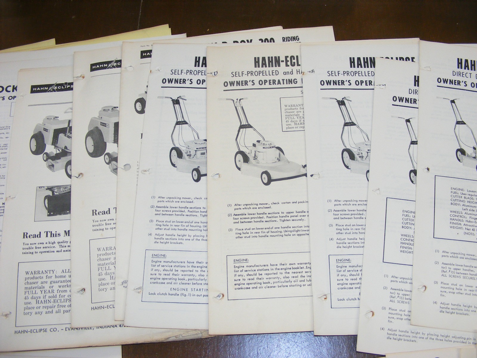 1960s Hahn Eclipse Mower Master Parts Catalog Maintenance Manual