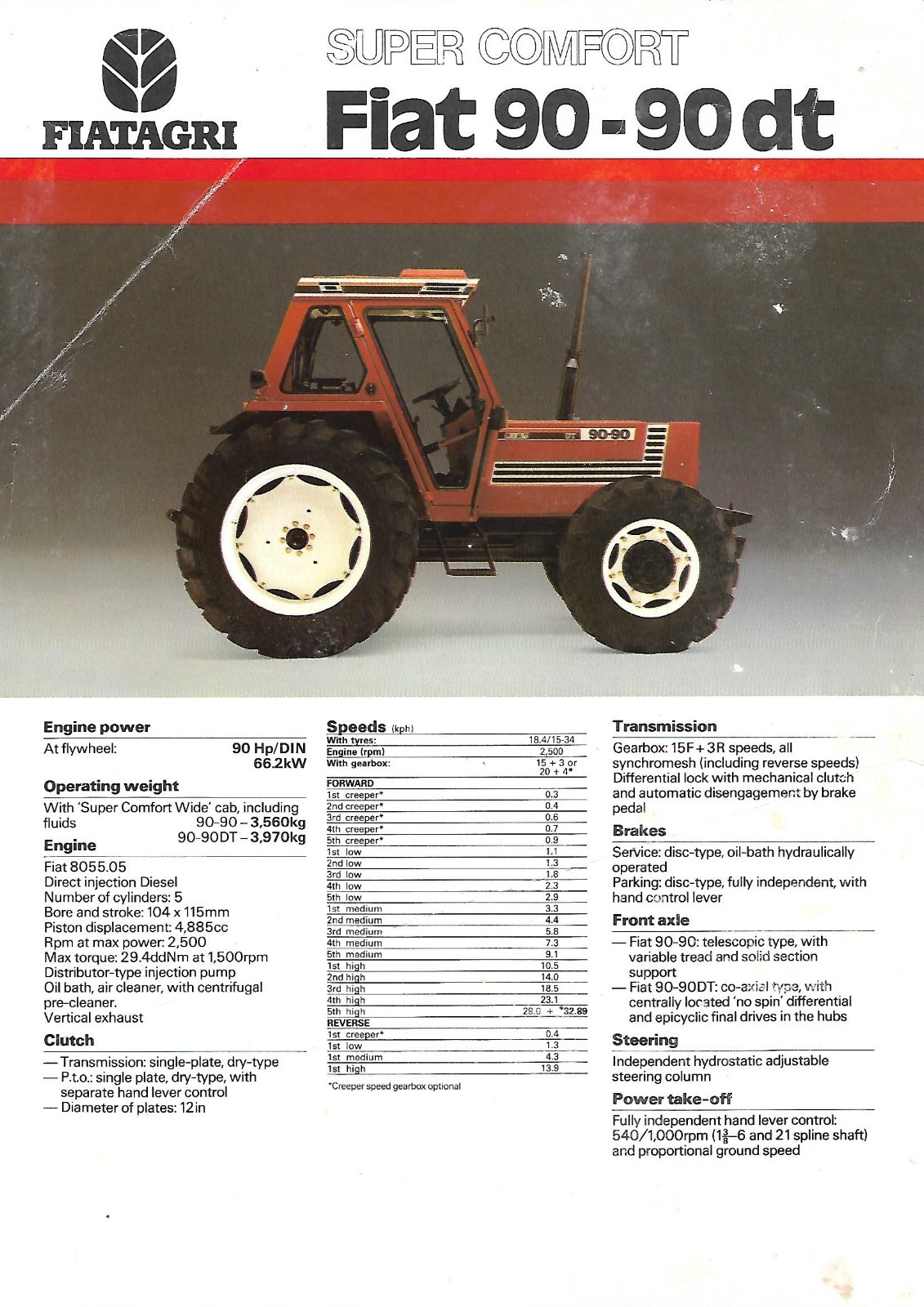 Farm Tractor Data Sheet – Fiat 90-90 dt – c1980&rsquo;s – Brochure (F9337)