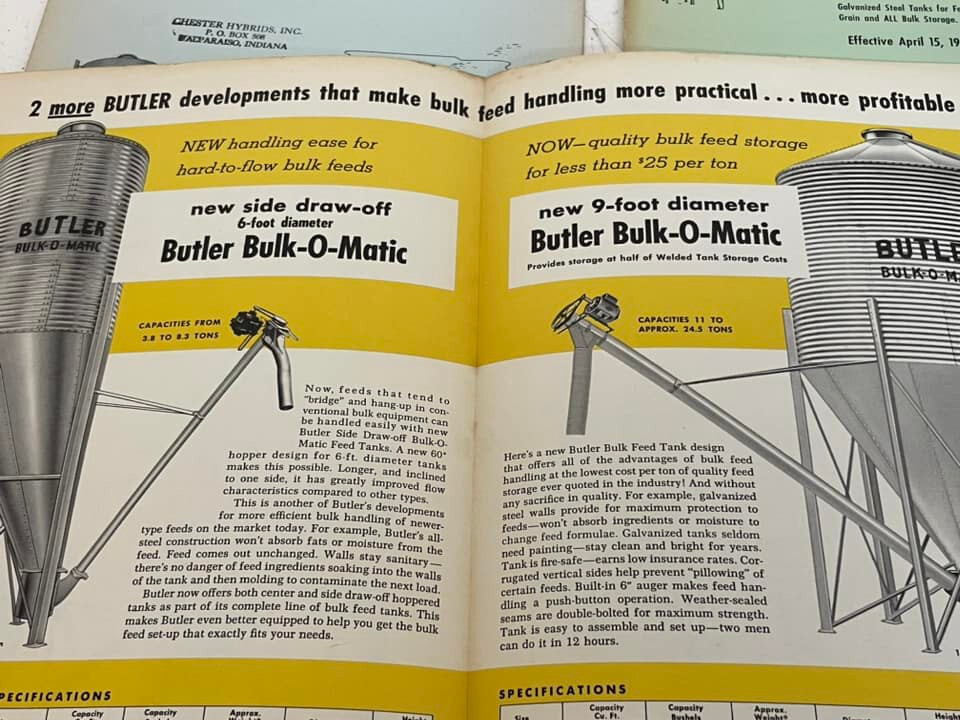 Vtg Butler Grain Bins Bulk O Matic Tanks Trans Duct Assembly Schematic Ad Bundle