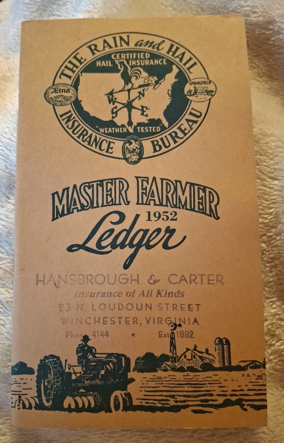 Vintage 1952 Master Farmer Ledger Rain & Hail Insurance Bureau Farm Record Book