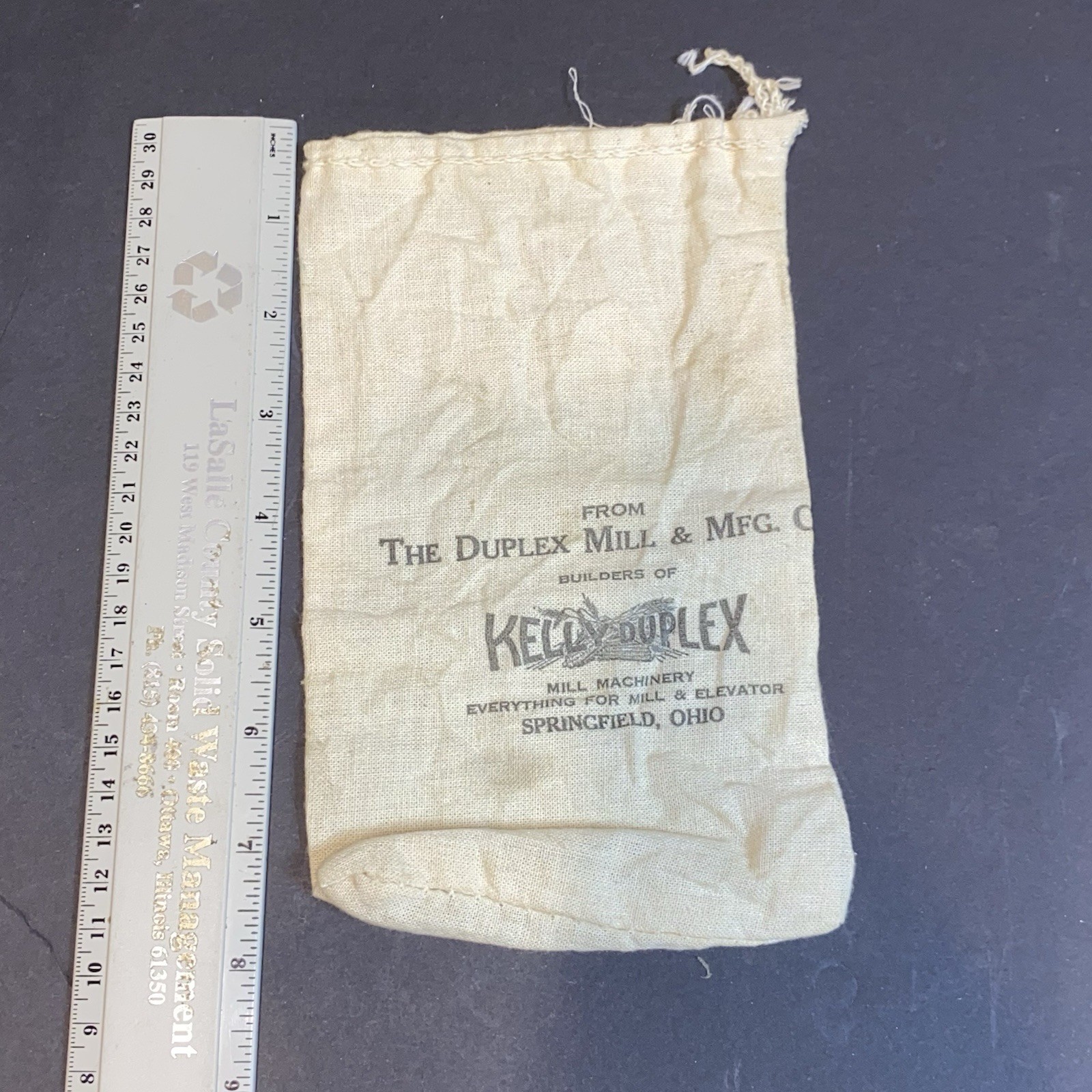 VTG Kelly Duplex The Duplex Mill & Mfg. Co. Cloth Sack 8 X 4.5 Inch Drawstring