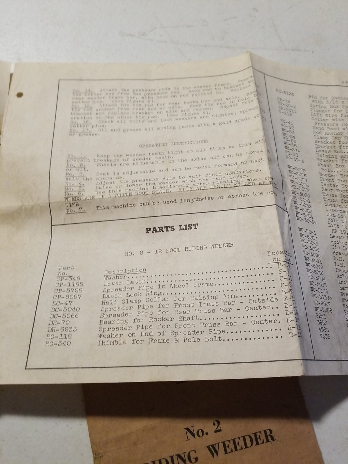Vintage 1942 Oliver No. 2 Riding Weeder Instructions & Assembly Booklet&Envelope