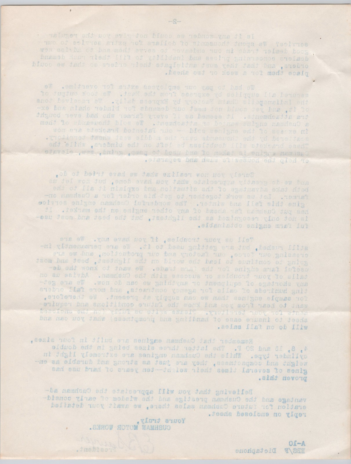 1915 Gasoline Engine Cushman Motor Works Lincoln NE Embossed Letterhead + BH2-26
