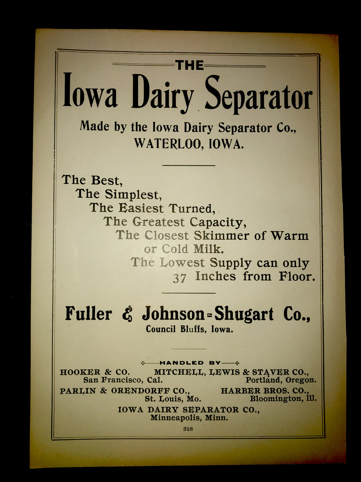 1905 Iowa Dairy Separator Farm Advertising – Waterloo – Council Bluffs – Iowa