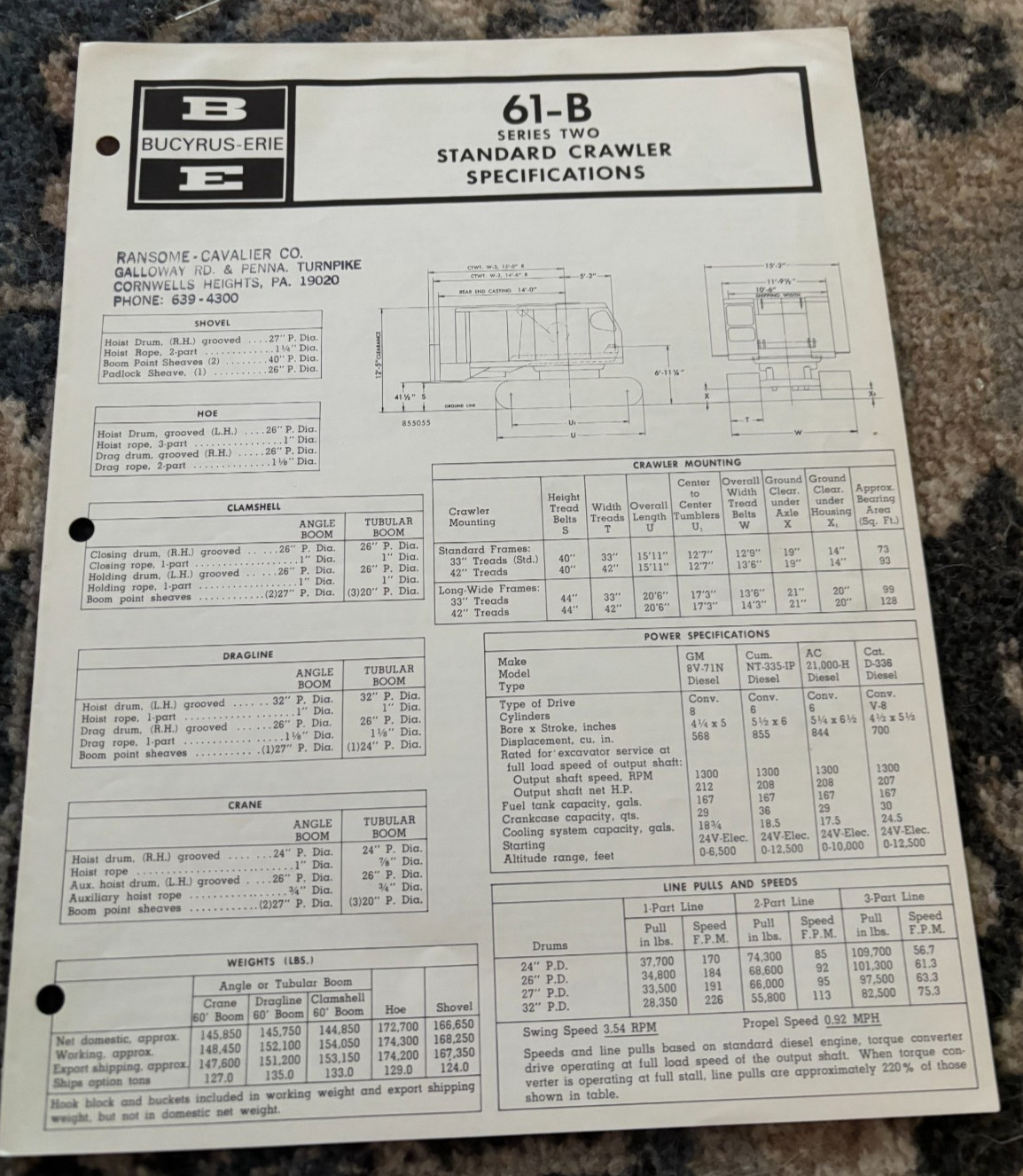Bucyrus Erie 61-B Series 2 Standard Crawler Specifications Brochure DCPA25