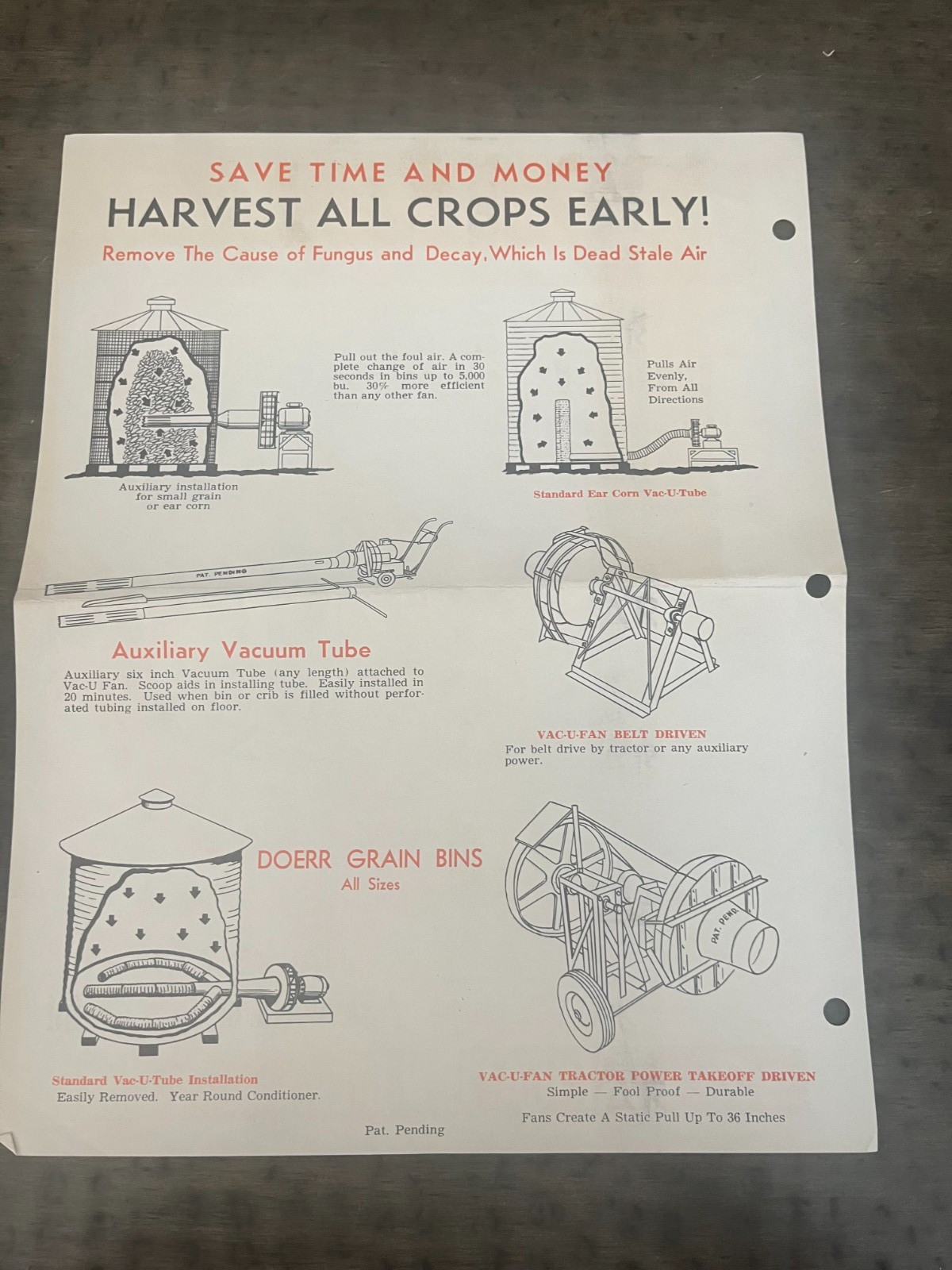 Vintage Ace Irrigation Co Vac-U-Fan Grain Advertising Sheet – Kearney Nebraska