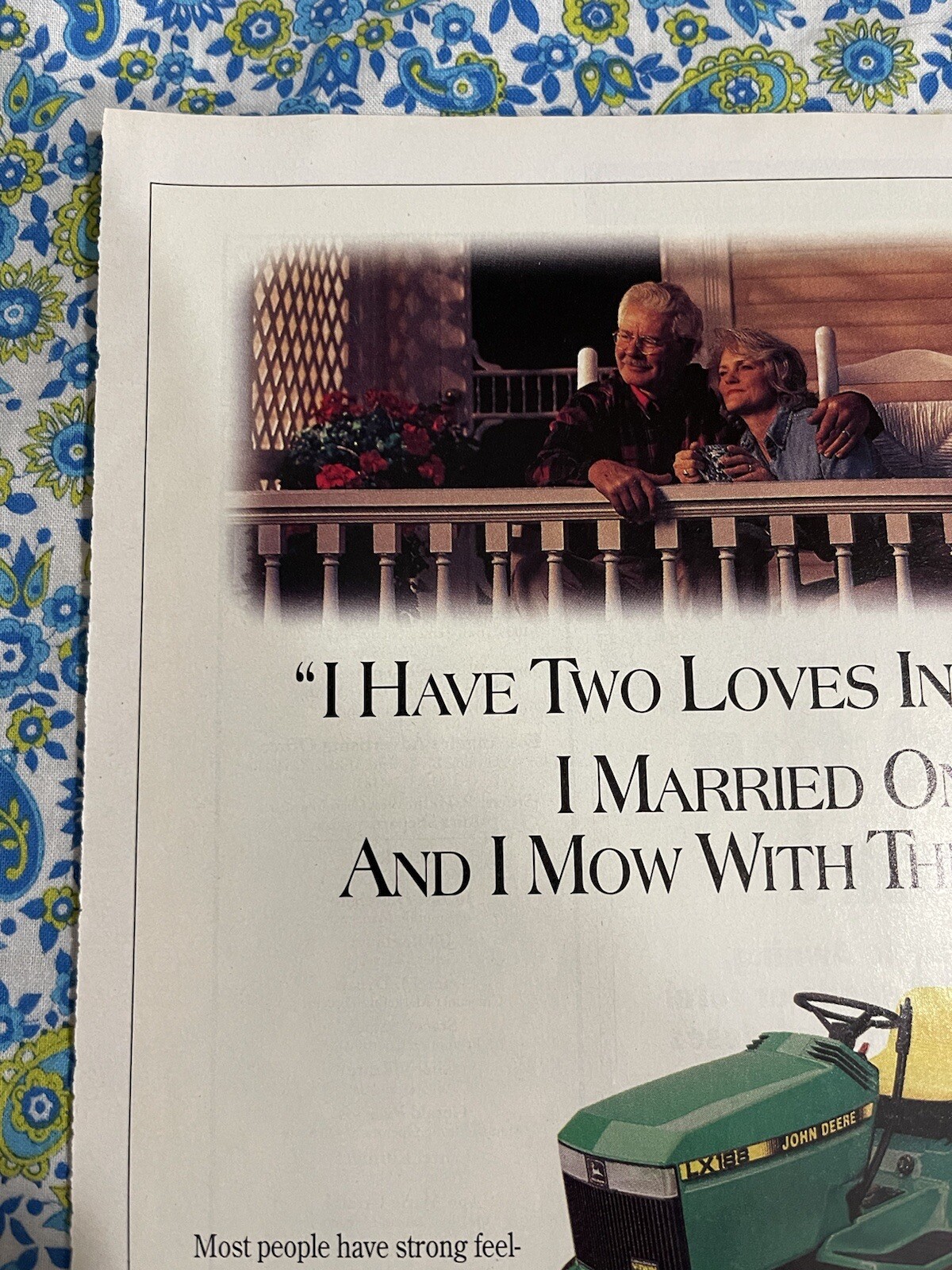 Vintage 90’s John Deere Garden Tractor Print Ad Two Loves In My Life