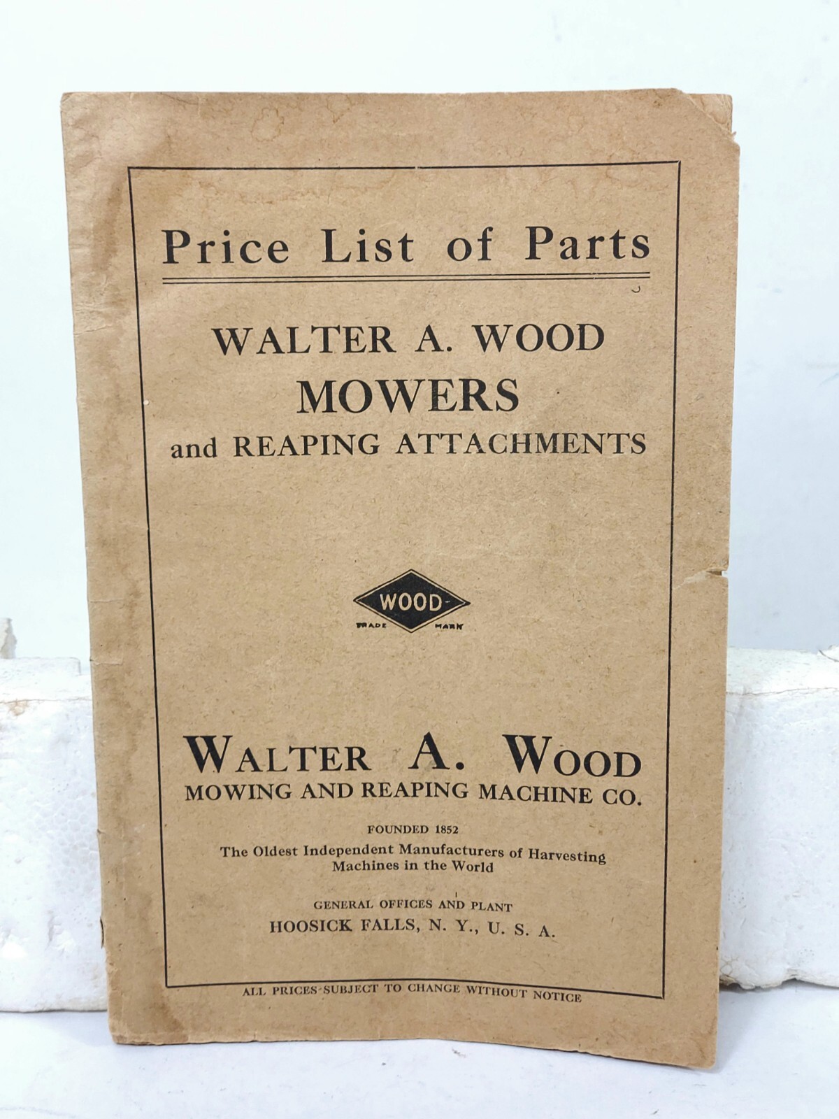 Vintage Walter A. Wood Mowers & Reaping Attachments Parts & Price List Catalog