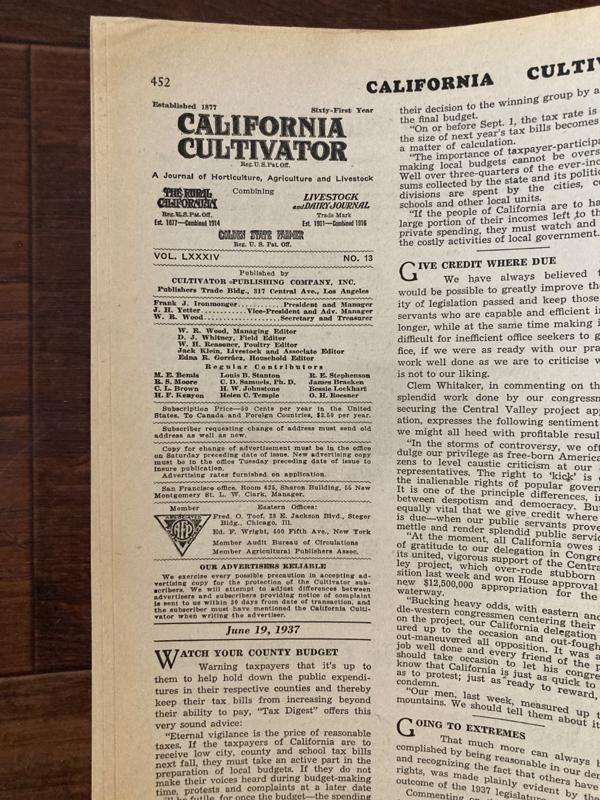 California Cultivator Agricultural Newspaper 1937 Biweekly Lot of 15 VHTF