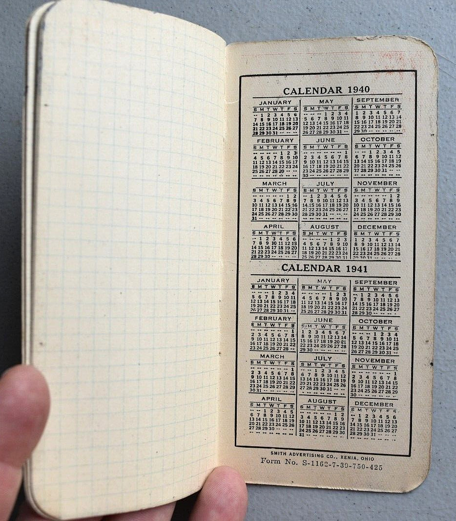 PLYMOUTH TWINE Vintage Farmers Pocket MEMO BOOK w/ 1940 – 1941 Calendar