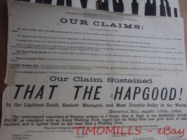 1882 Wm. Gilkeson Hapgood Plow Easterly Binder Advertising Newspaper Decatur IL