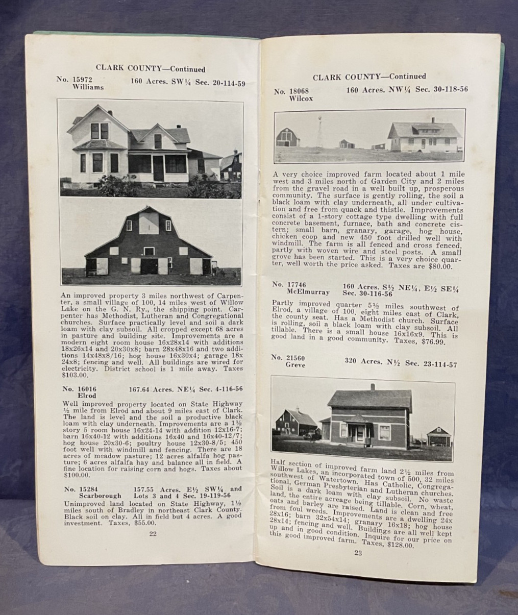 Farm Land Bargains South Dakota 1938 John L. Larson Land co booklet