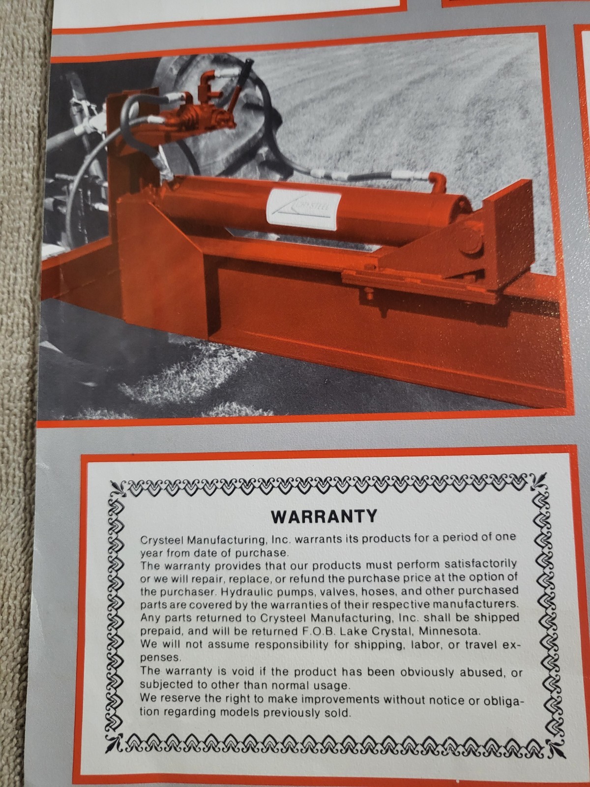 1970s Vintage CRYSTEEL Super Splitter Log Splitter BROCHURE 3-point Tractor