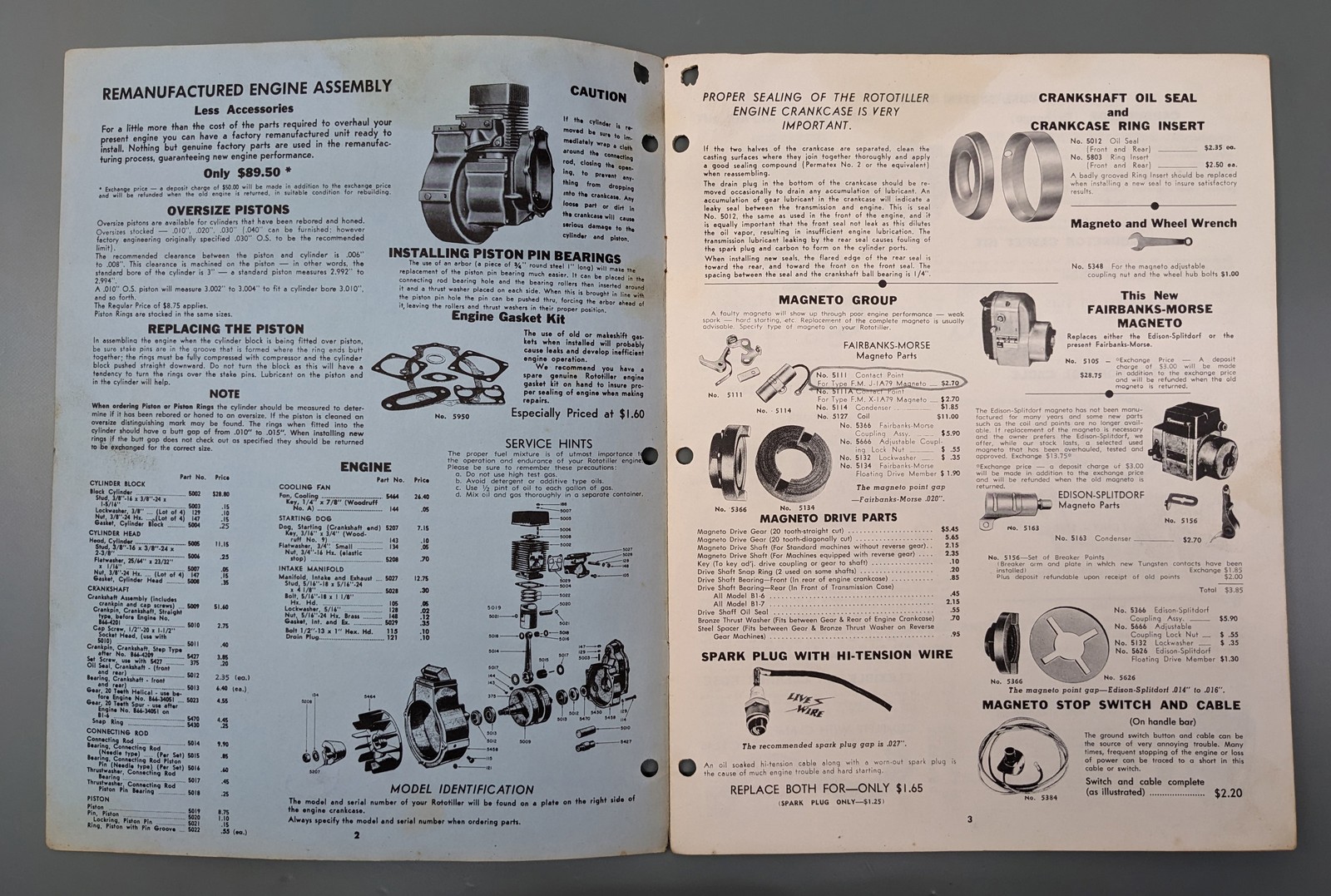 (2) Frazer Rototiller Factory Parts + Price Catalogs 1970 1977