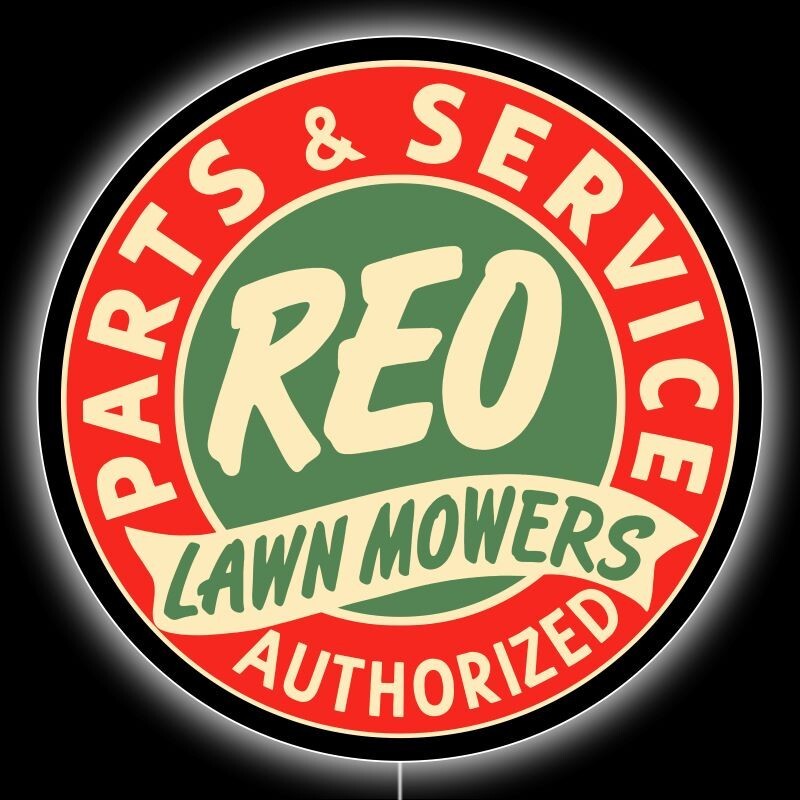 REO Lawn Mowers Parts & Service NEW LED Hanging Lighted Sign: 23&Prime; Dia. Round