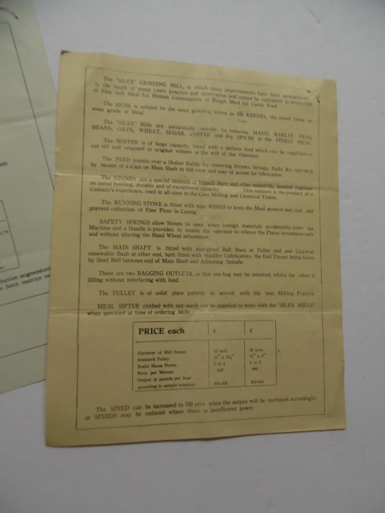 1920s SILEX Grinding Mills Catalog Sheet Lot Richmond & Chandler British Vintage