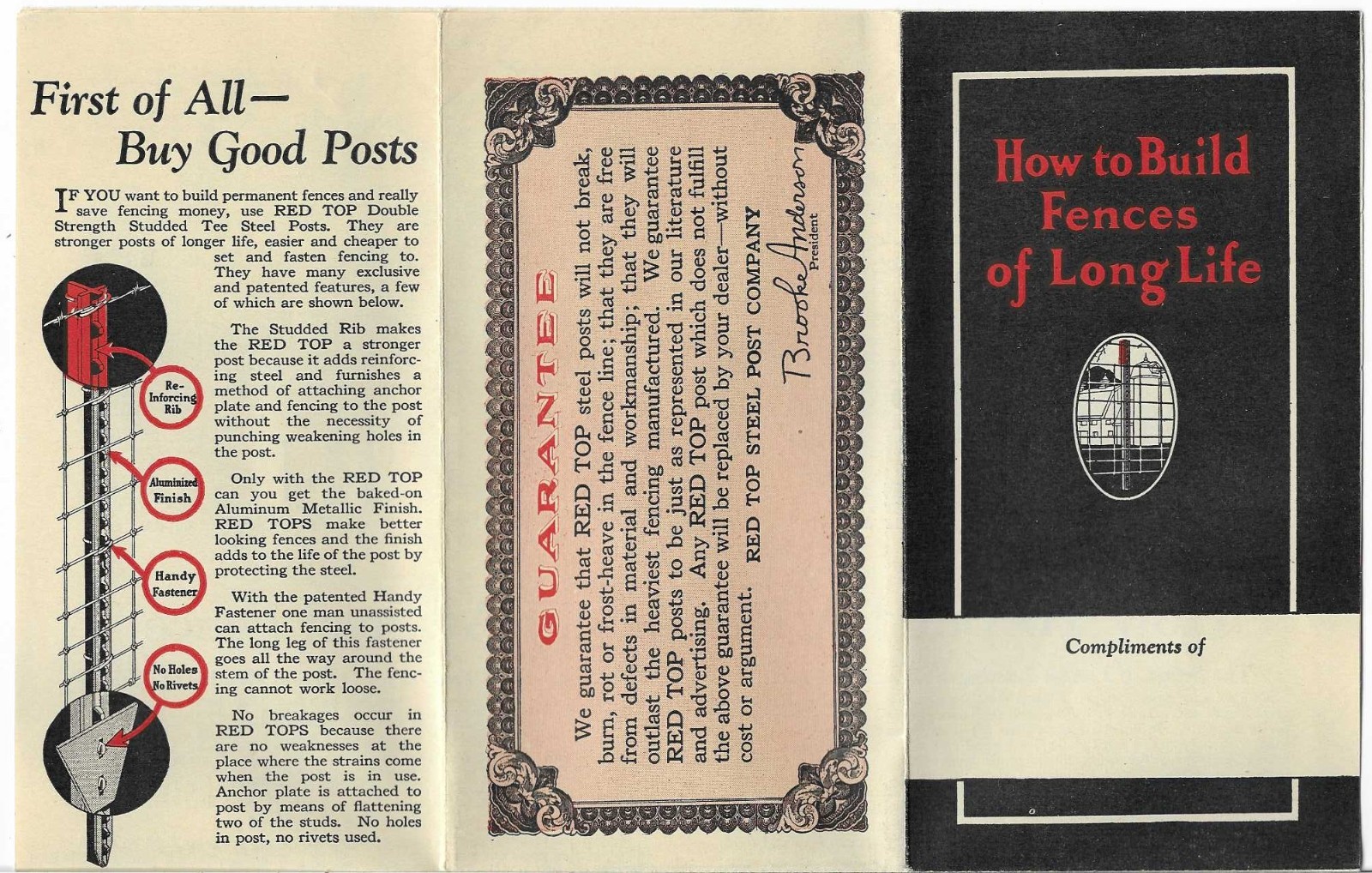 c1920s Red Top Steel Post Company advertising brochure