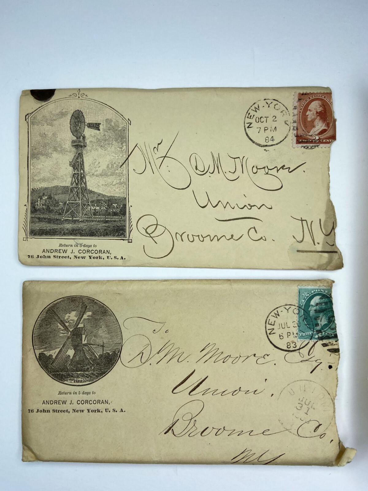 RARE ARCHIVE Letters EPHEMERA Billheads etc – Andrew Corcoran Wind Mills NY 1883