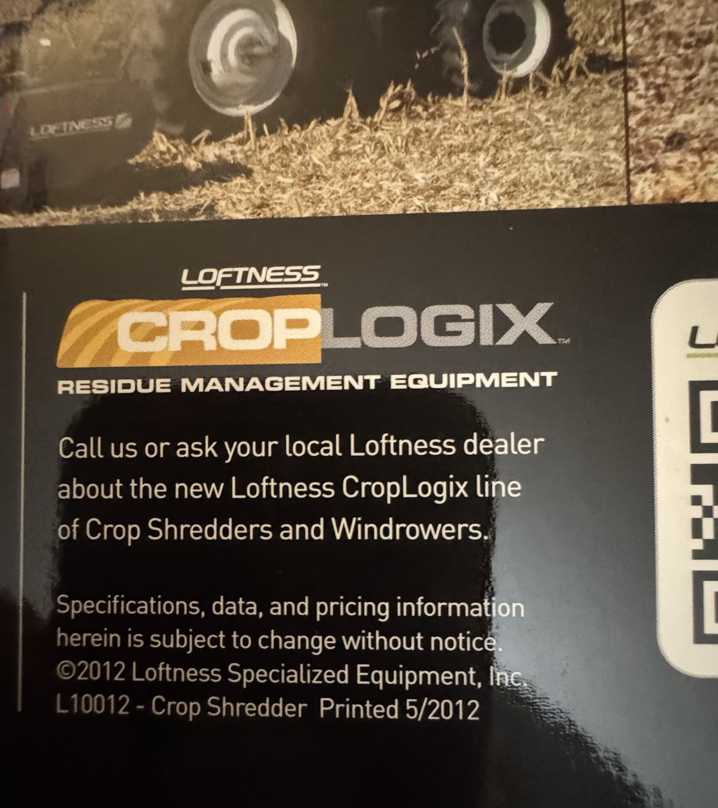 Loftness Farm Agricultural Equipment 2012 Crop Residue Equipment Sales Brochure