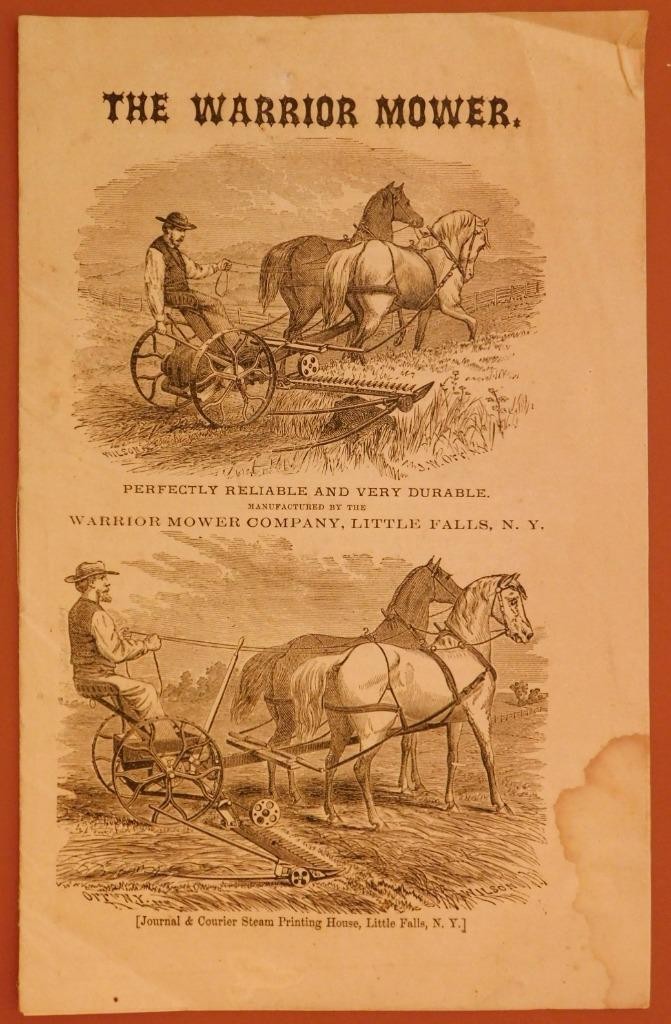 1860&rsquo;s Horsedrawn: The Warrior Mower Advertising Pamphlet Little Falls NY C345
