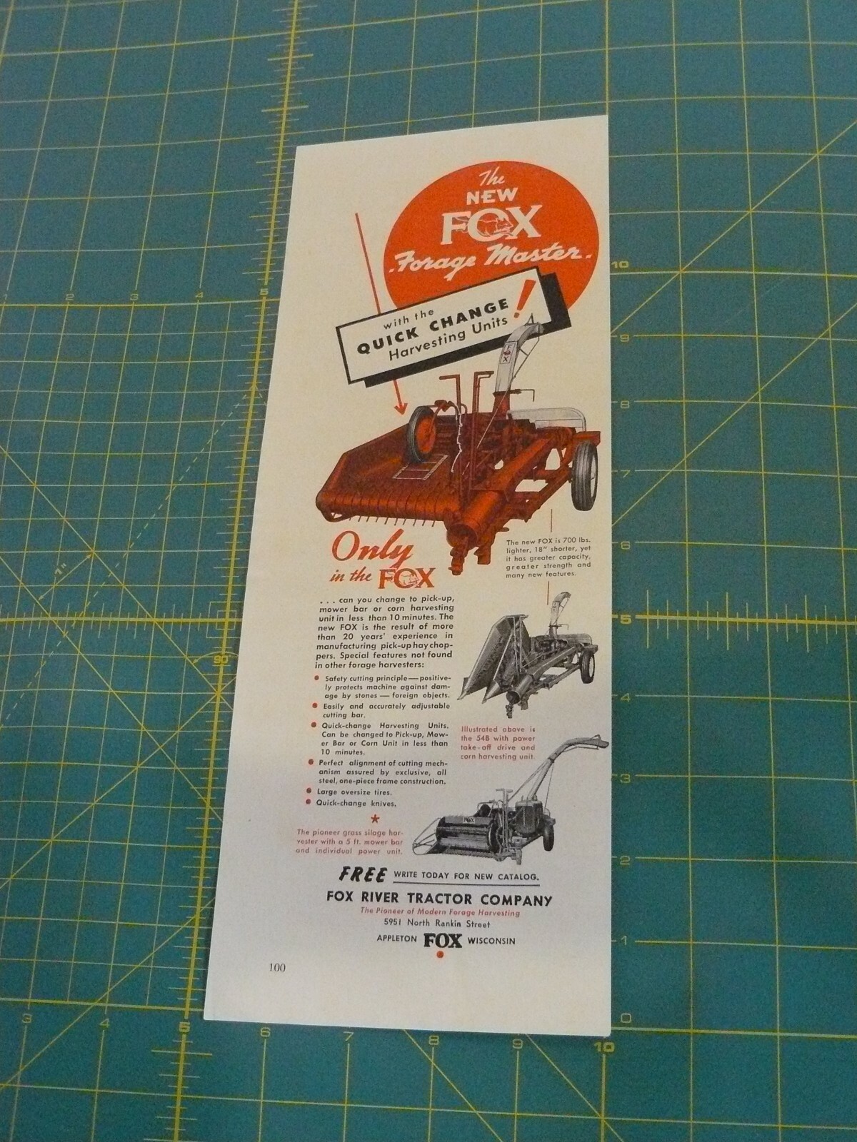 THE FARM QRTLY- AUTUMN 1951 -ad- FOX RIVER TRACTOR CO -Harvesters/ Appleton, WIS