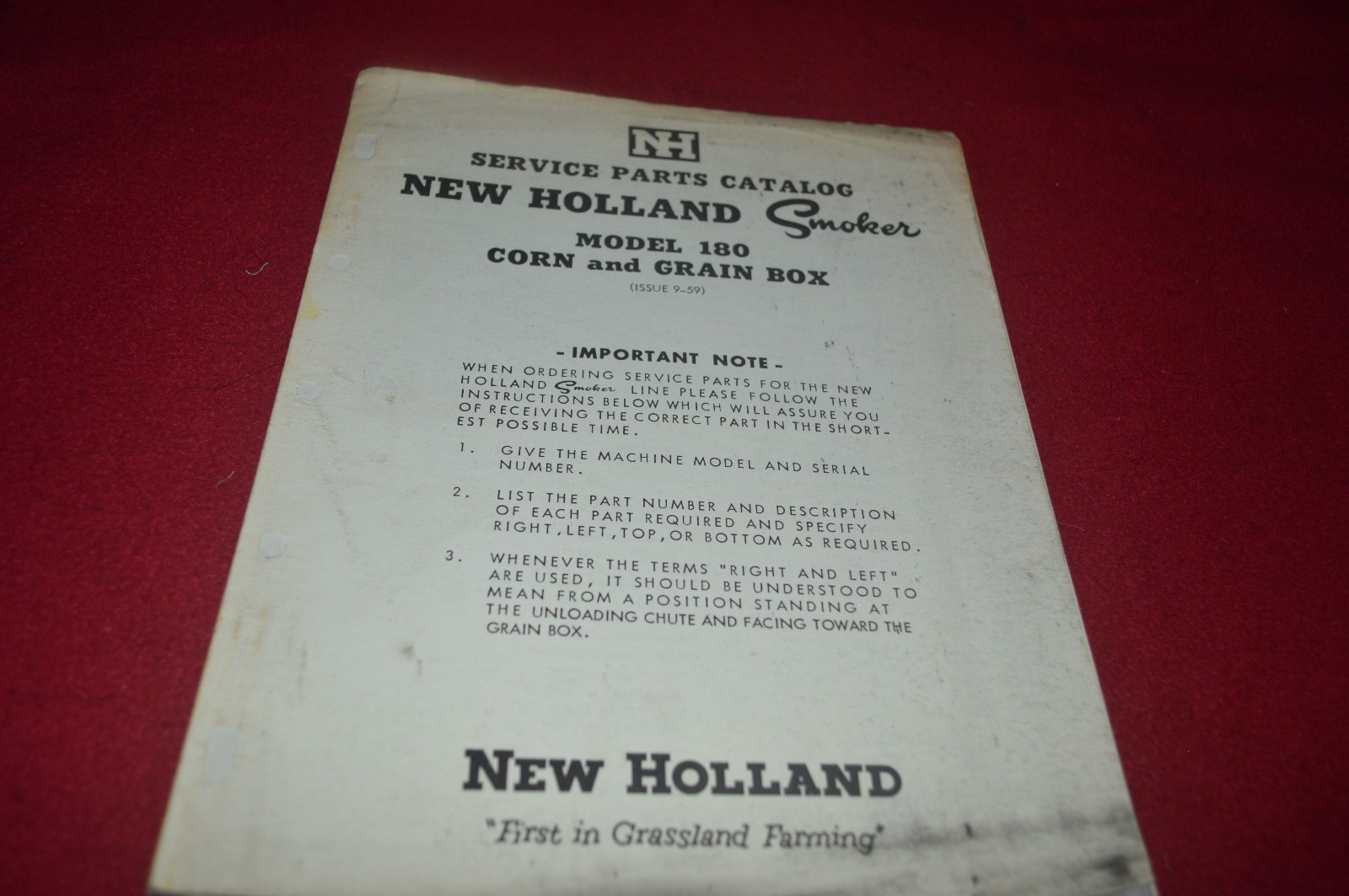 New Holland 180 Smoker Corn & Grain Box Wagon Dealer&rsquo;s Parts Book DCPA6
