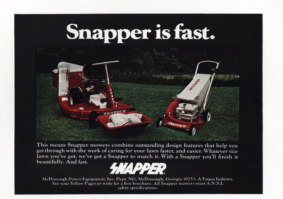1975 Snapper Mowers: Snapper is Fast Vintage Print Ad
