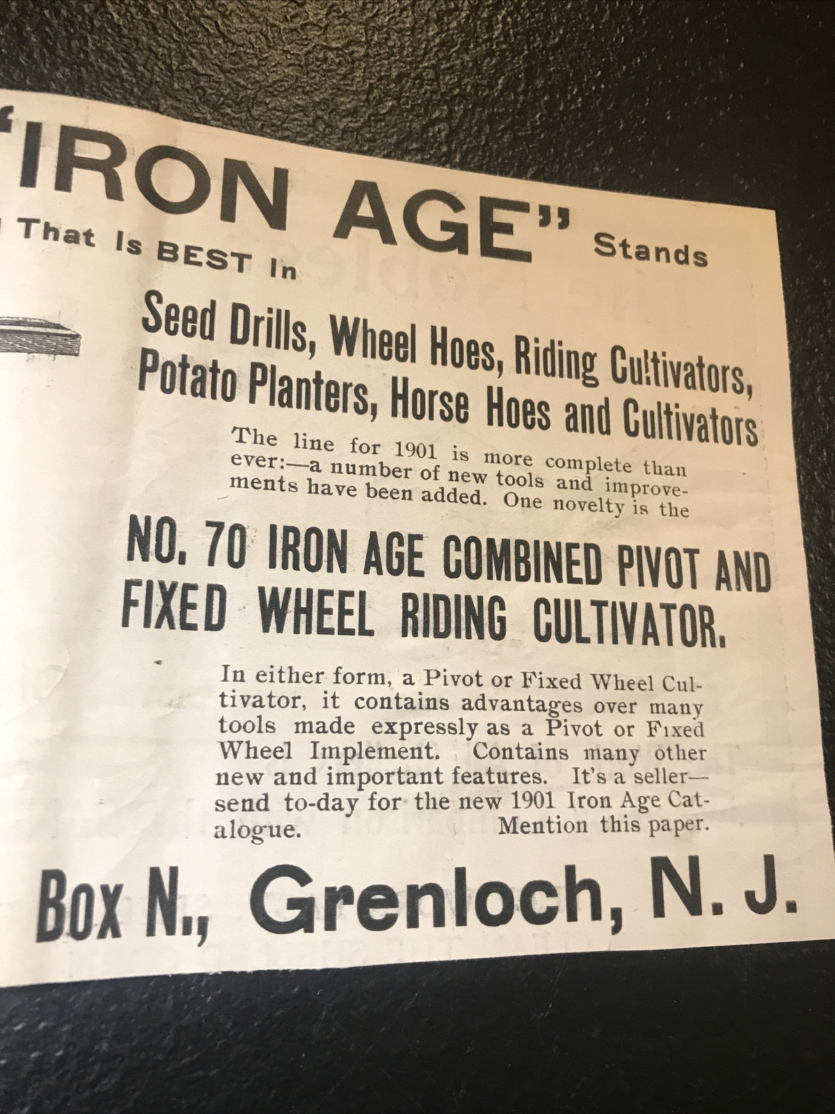 ORIGINAL 1900 Bateman Mfg. Co. Iron Age Farm Advertising – Grenloch – New Jersey