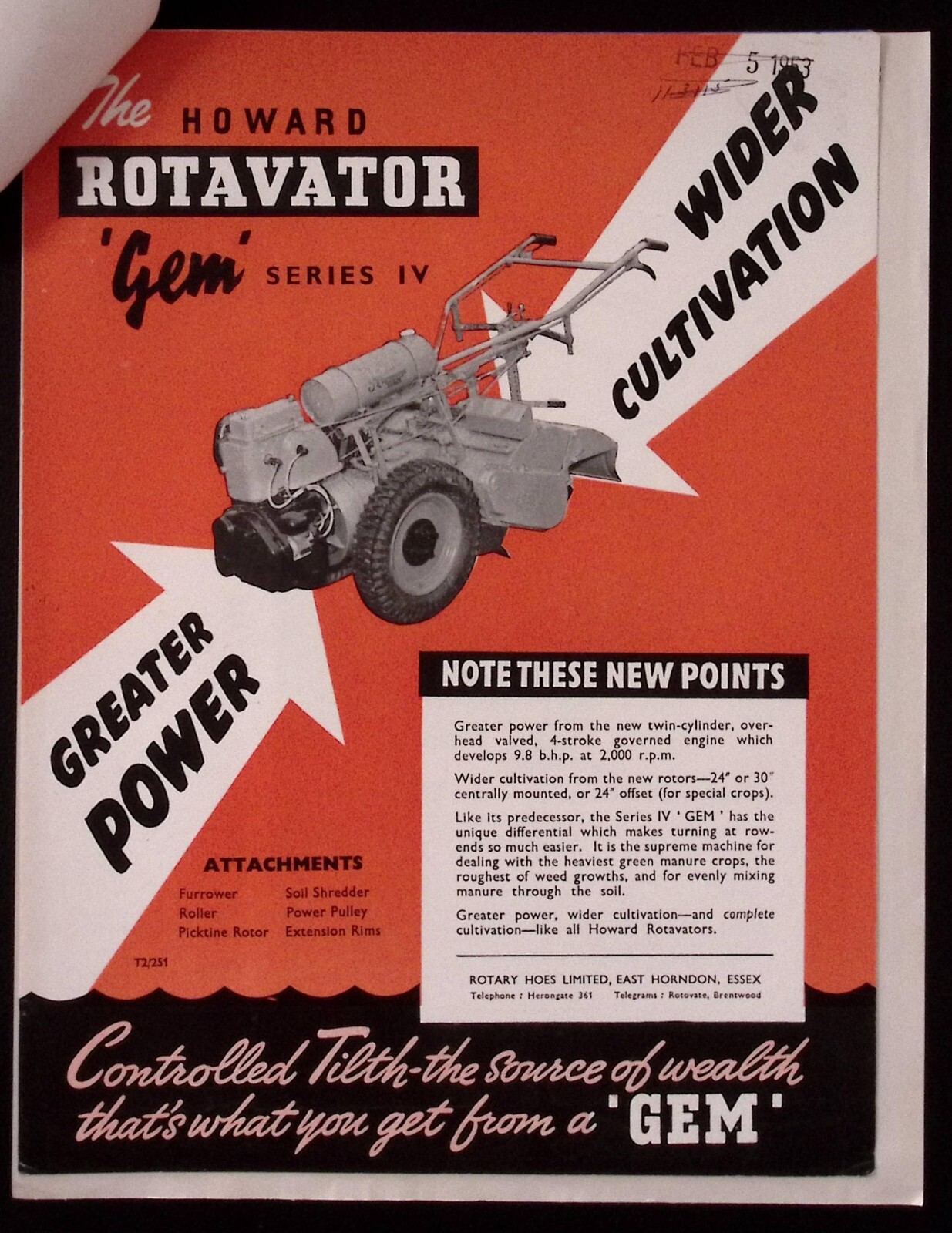 1954 The Howard Rotavator Gem Series IV Dealer Brochure& Price List