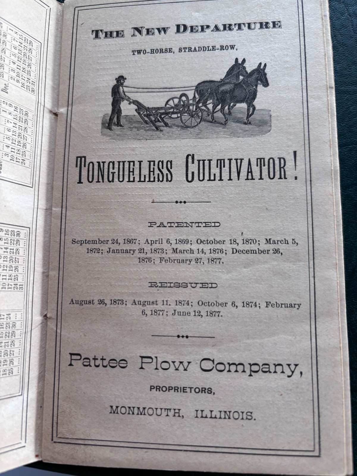 Antique Pattee Plow Co. Walking Cultivator Notebook 1882 Monmouth Illinois 1882