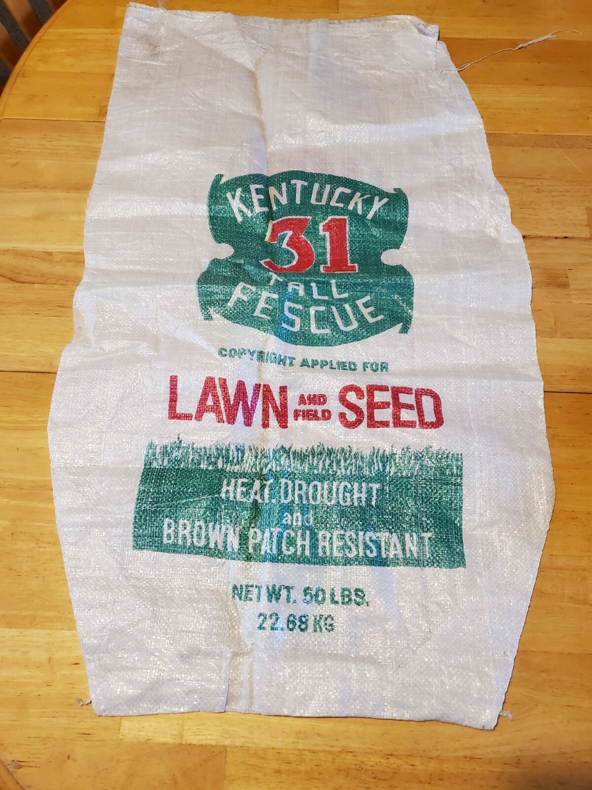 Vintage Kentucky 31 Tall Fescue Grass Seed Bag Sack ONLY 36&Prime;x20&Prime;
