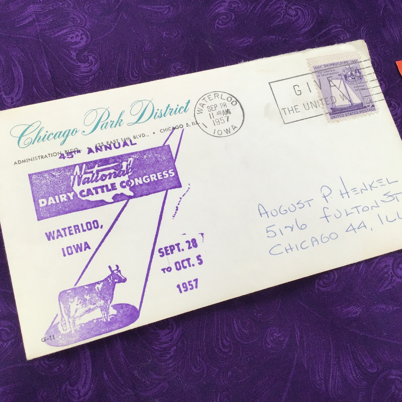 National Dairy Cattle Congress, 1957 Waterloo Cancel & Brochure, Chicago Park