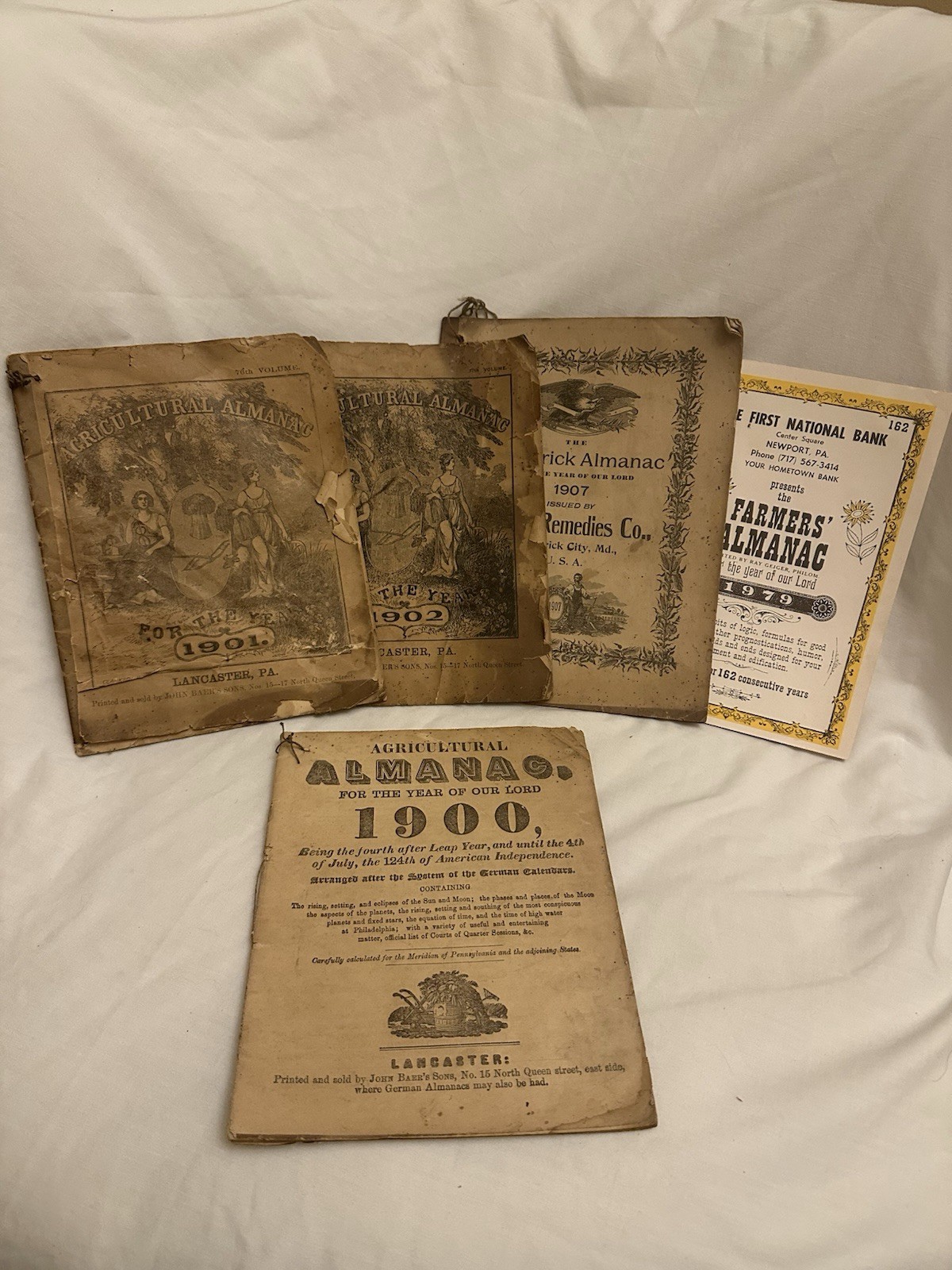Lot 5 Antique Almanacs 1900-1907 Lancaster PA & Frederick MD + 1979 Newport PA