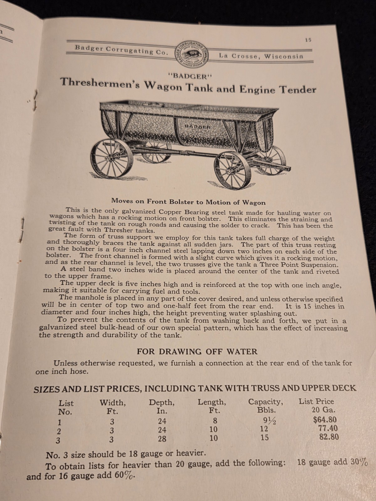 1935 Badger Corrugating Co. Steel Tanks & Troughs Catalog Threshing Wagon