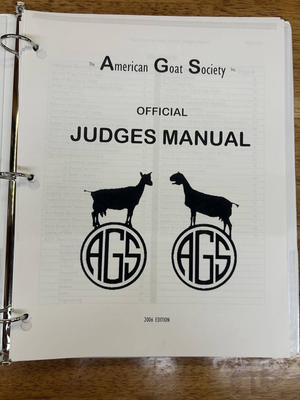American Goat Society Official Judges Training Manual ~ (For Dairy Goat Showing)