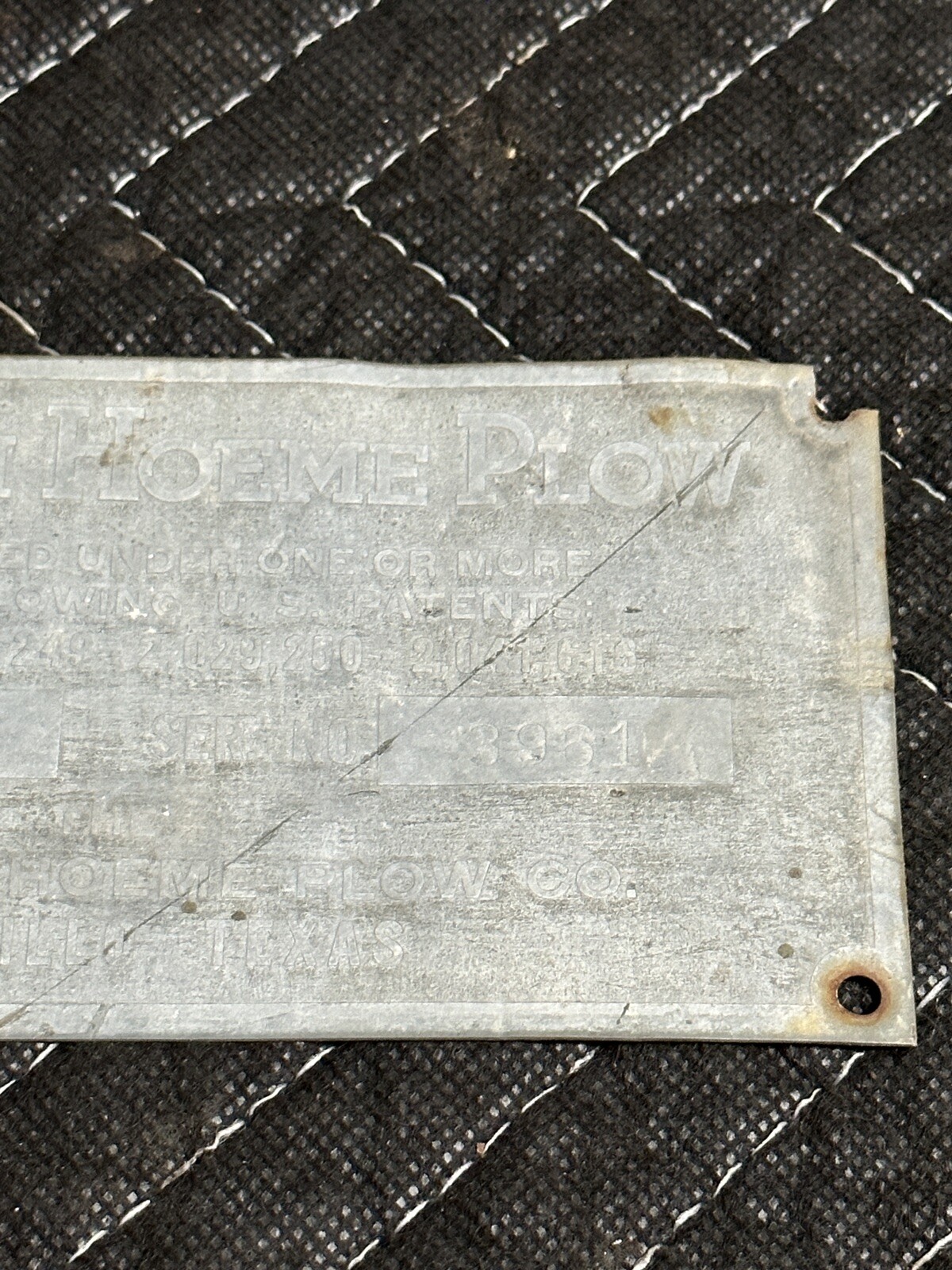 Vintage Graham Hoeme Plow Model K ID Plate Amarillo Texas – Used