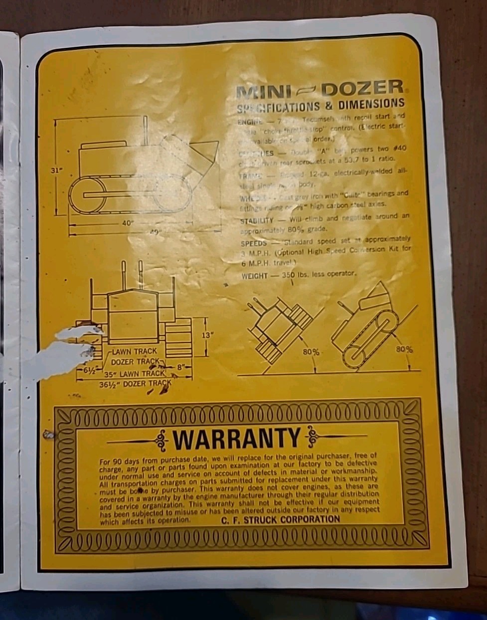 C.F. Struck Corporation Vintage Mini Dozer Brochure. Copyright 1968