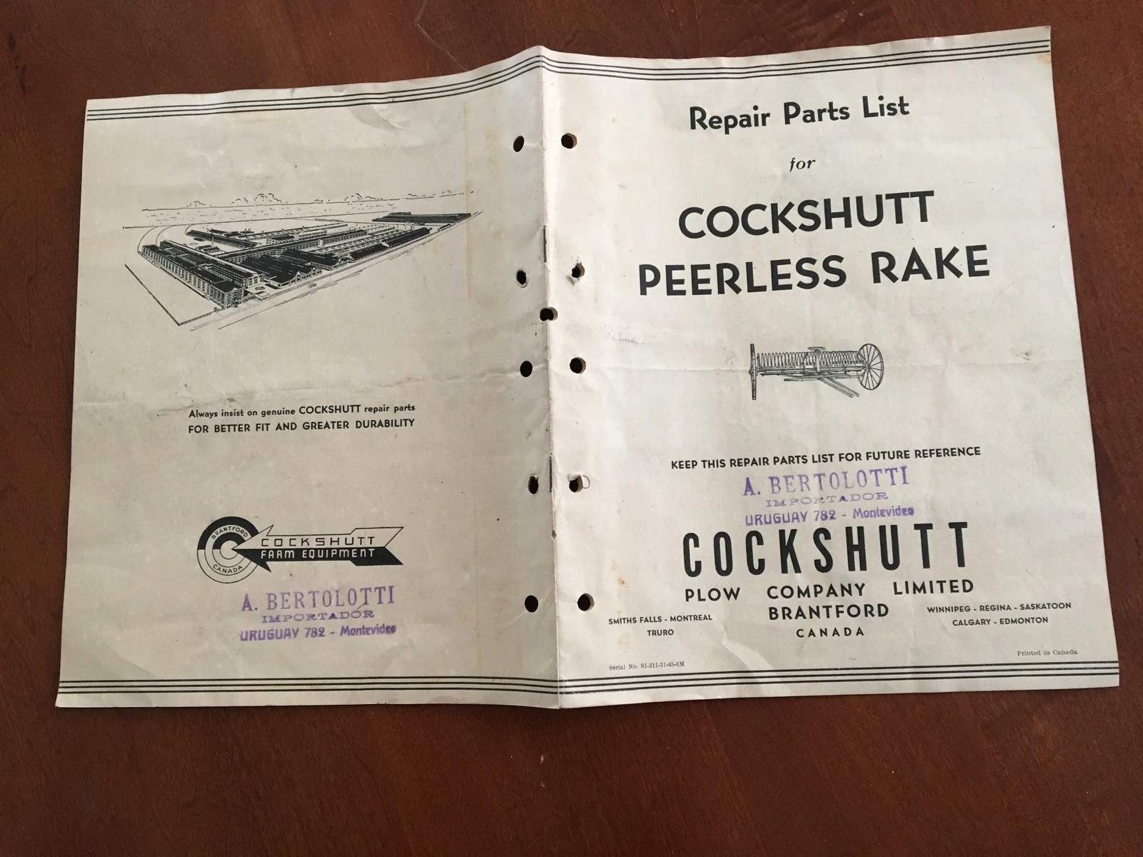 1945 Cockshutt Plow Co Peerless Rake Repair Parts List Catalog Brantford Canada