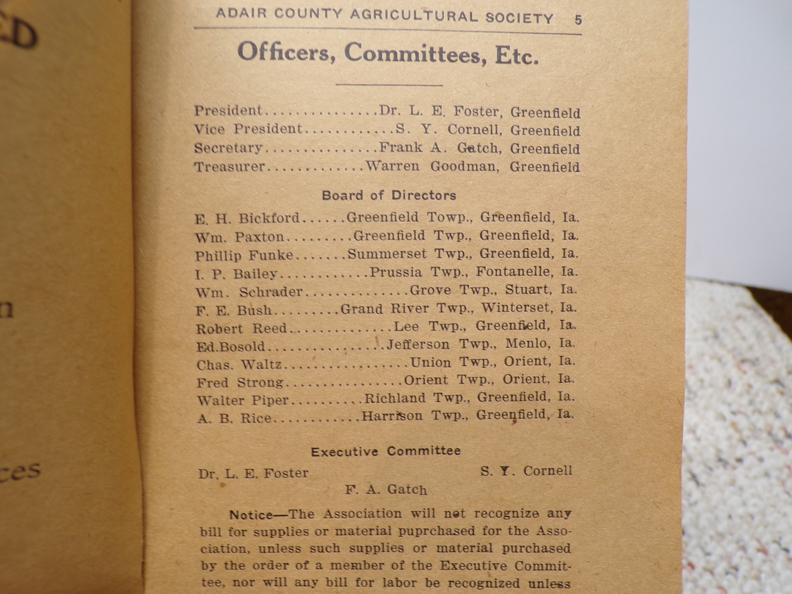 1920 Adair County Ag Society Premium List Book Greenfield Iowa FAMILY INSIDE?