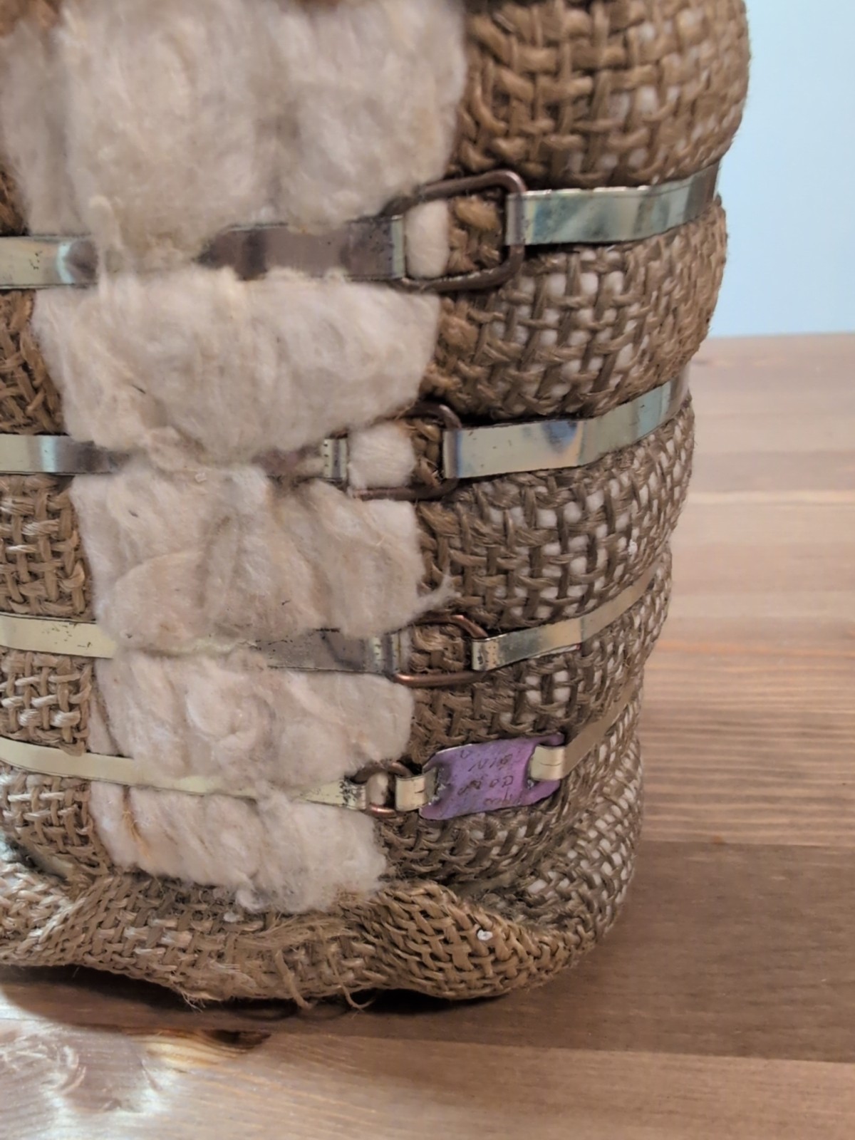 Vintage 6&Prime; Cotton Bale Wrapped In Burlap With Metal Bands Marked Prosper Coop