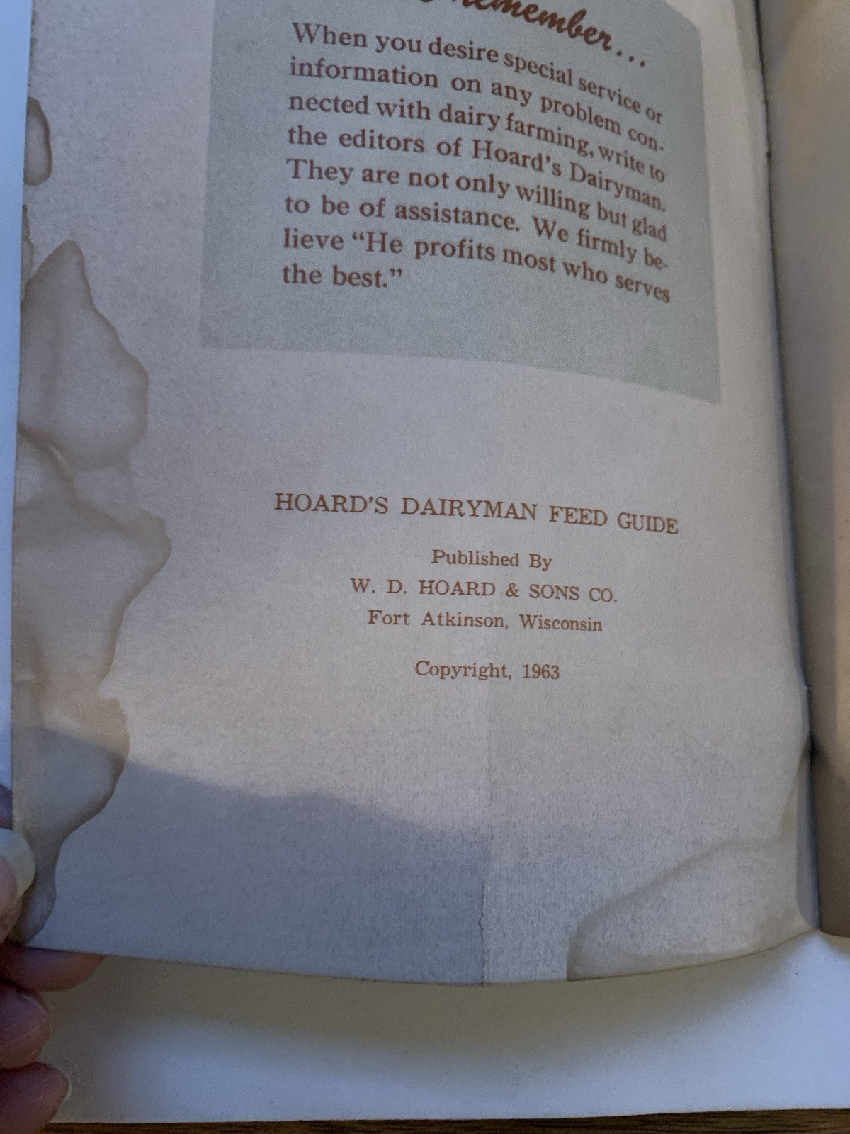 1963 The Hoard&rsquo;s Dairyman Feed Guide Vintage Cattle Poultry Horse Swine Farm