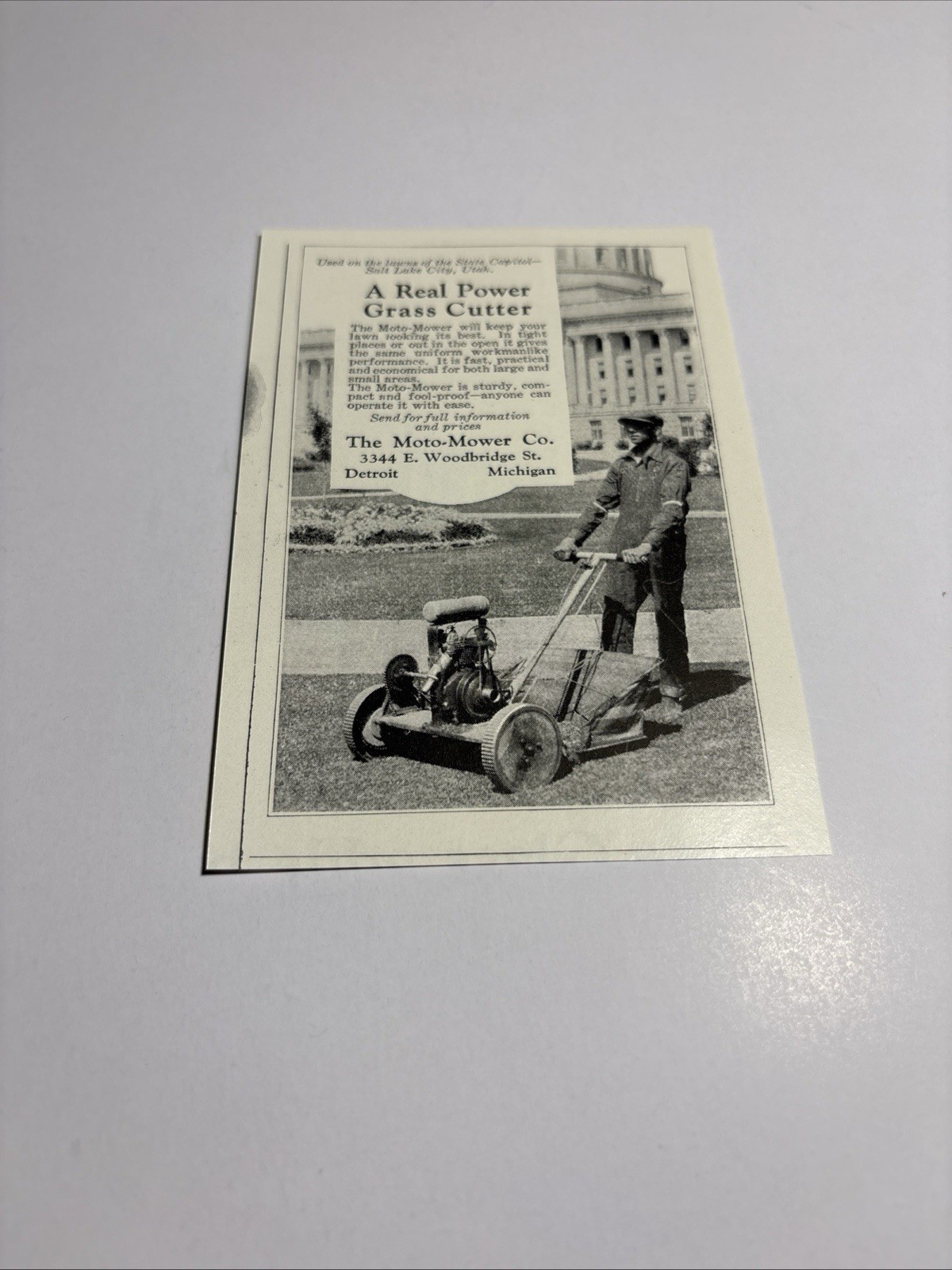 Vtg 1924 Print Ad – The Moto-Mower Co. A Real Grass Cutter, Made In Detroit -S3
