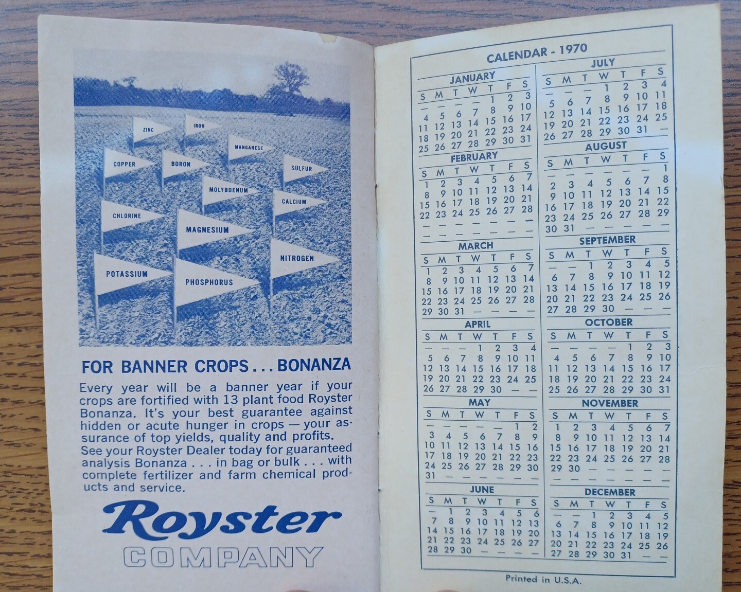 Vintage Farmers Pocket Memo Book 1969-1970 Royster Bonanza Fertilizer Promo