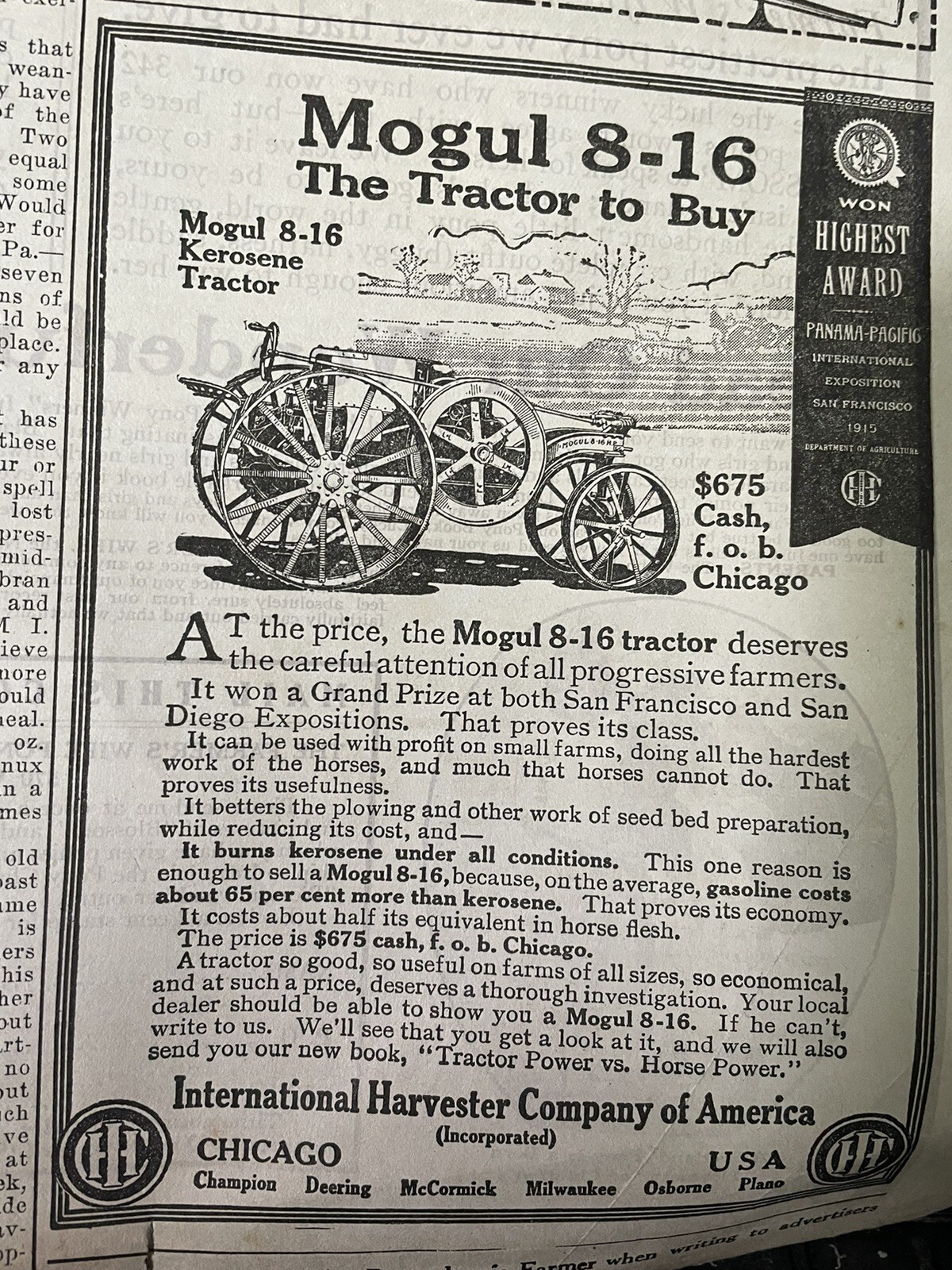1916 Pennsylvania Farmer Newspaper Vol 39 No 2 Antique advertising Mogul Tractor