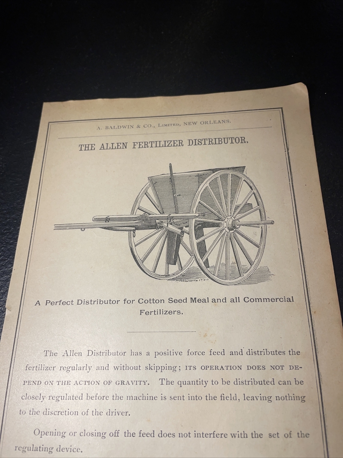1891 Baldwin – Allen Fertilizer Distributor Farm Advertising – New Orleans