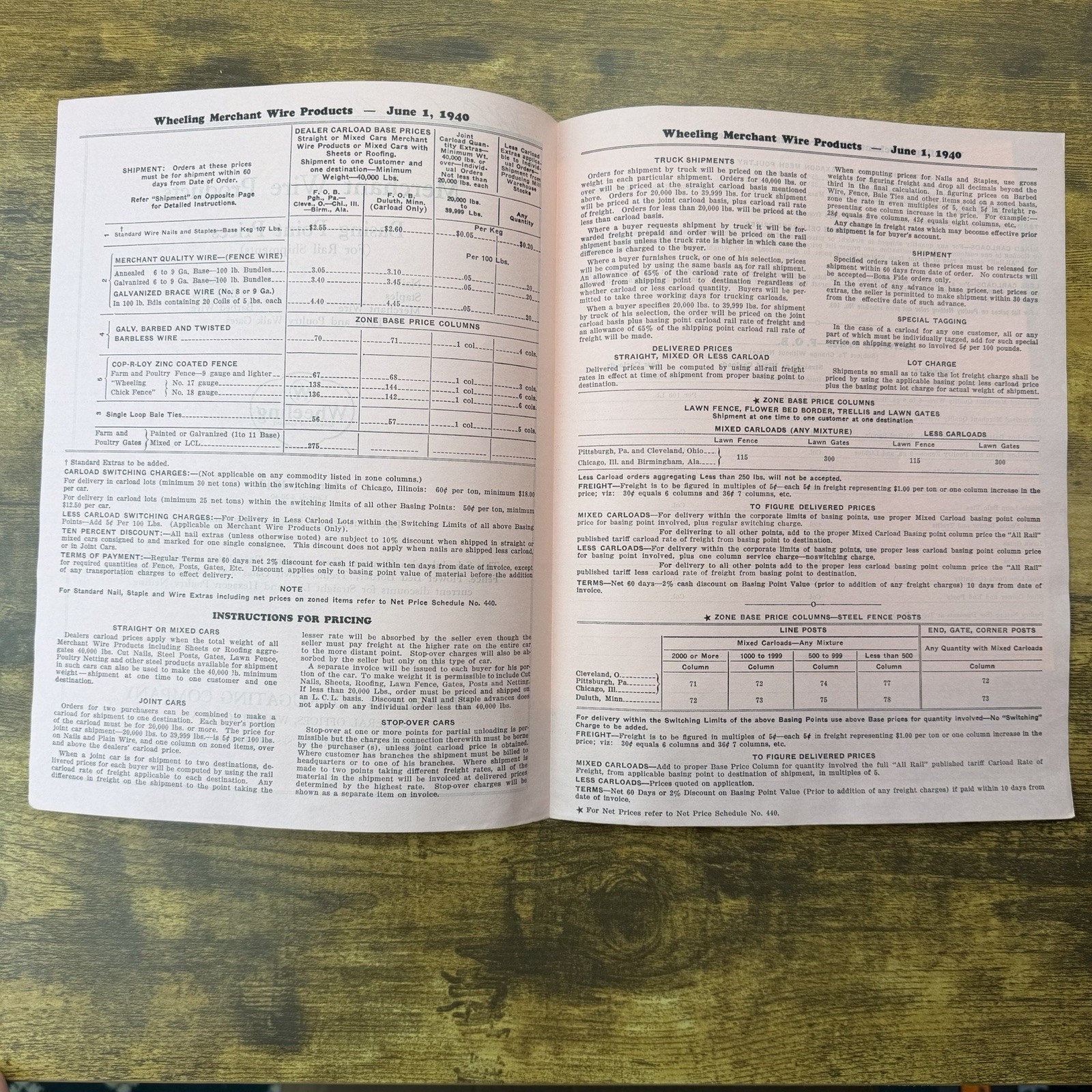 1940 Wheeling Corrugating Catalog Price List Wire Fencing Barbed Nails Cop-R-Loy