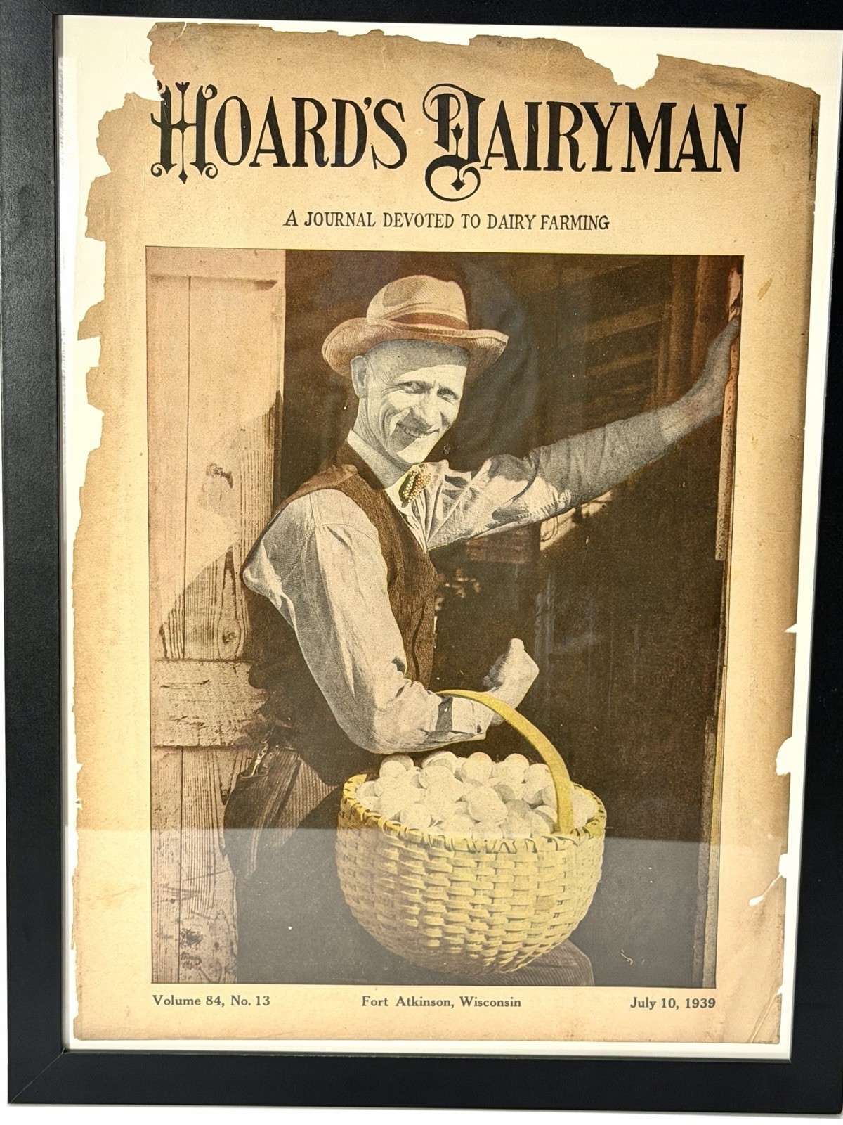 Rare 1939 Hoards Dairyman Magazine Framed Cover • Egg Farmer • Farmhouse Decor