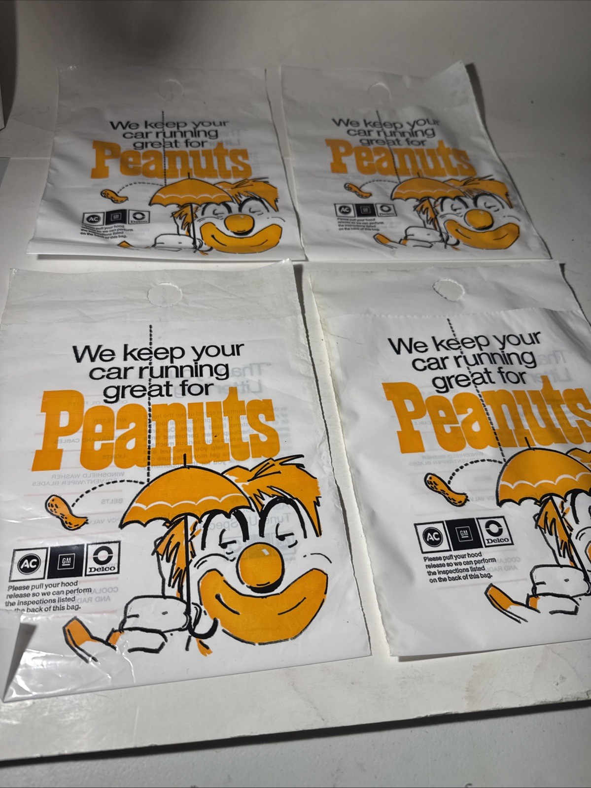 VTG 11×8 AC-Delco-GM Peanuts Clown Face W Umbrella Vehicle Car Trash Litter Bag