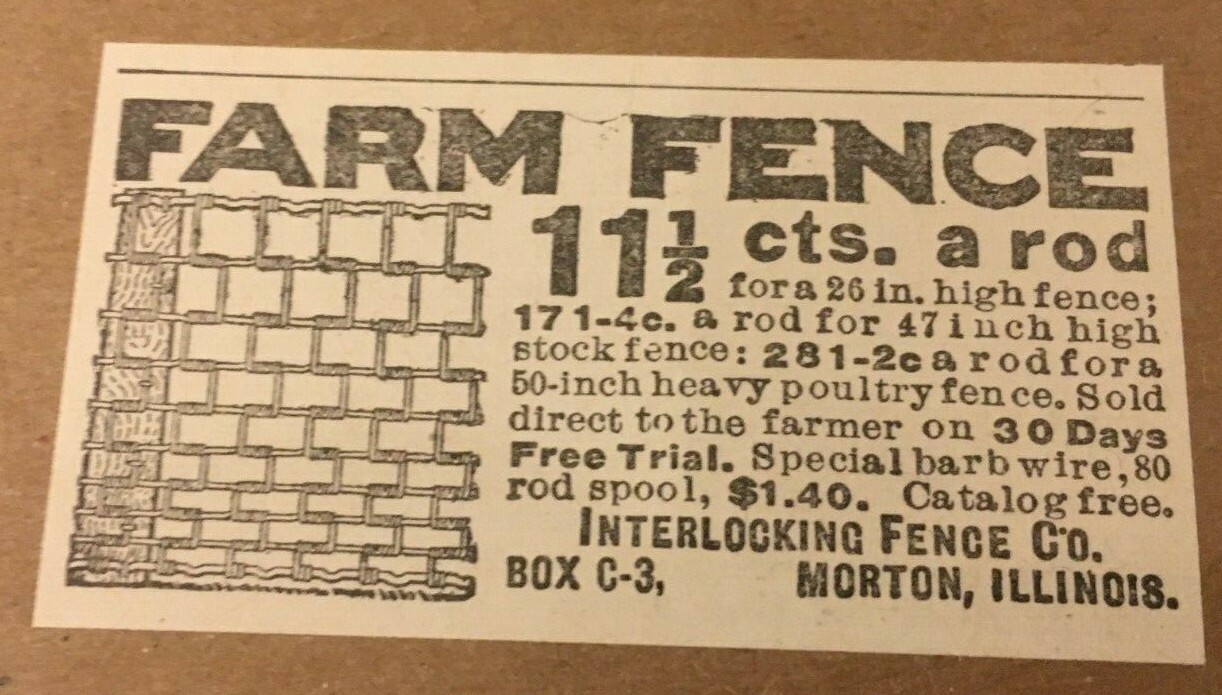 1914 Interlocking Fence Co. Newspaper / Magazine Ad – Morton Buildings