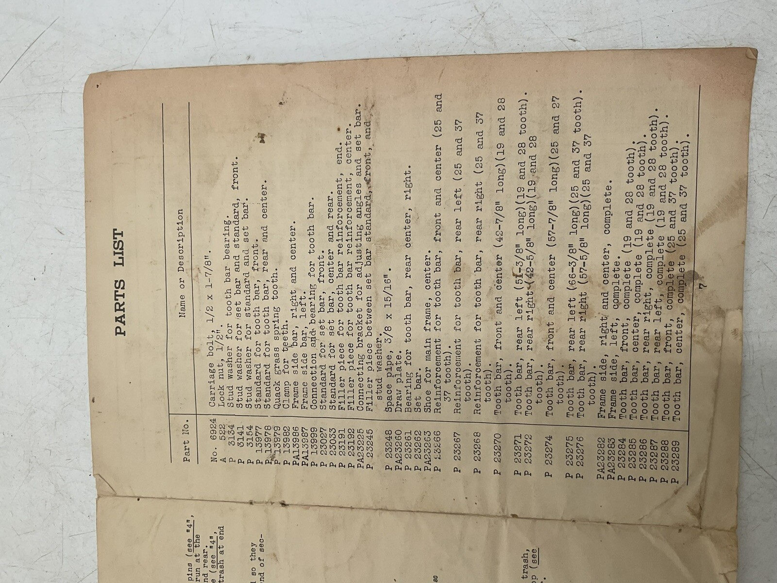 1947 McCormick Deering 2 Harrow Specs Agricultural Instruction Manual Parts List